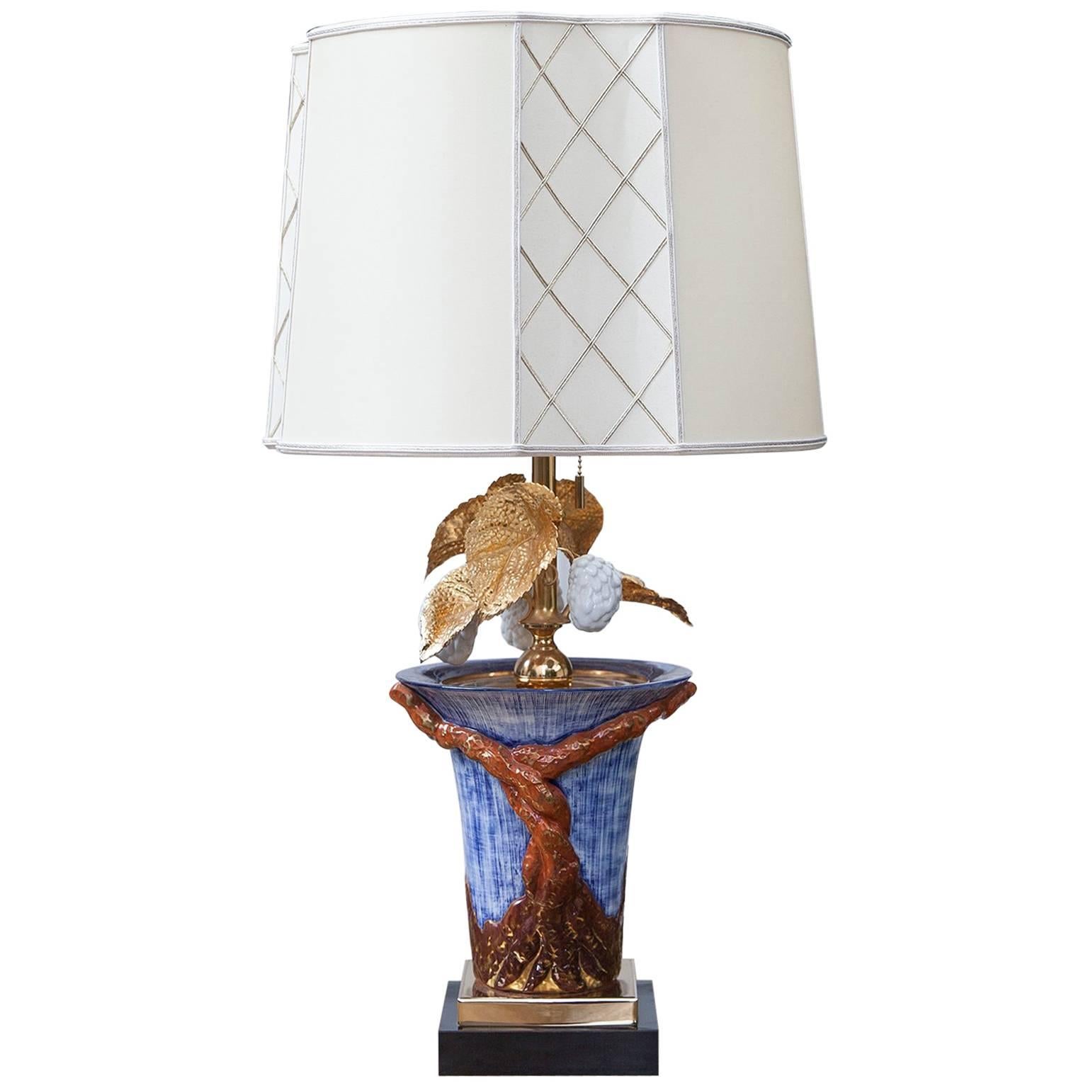 Colorful Porcelain Leaf Table Lamp For Sale