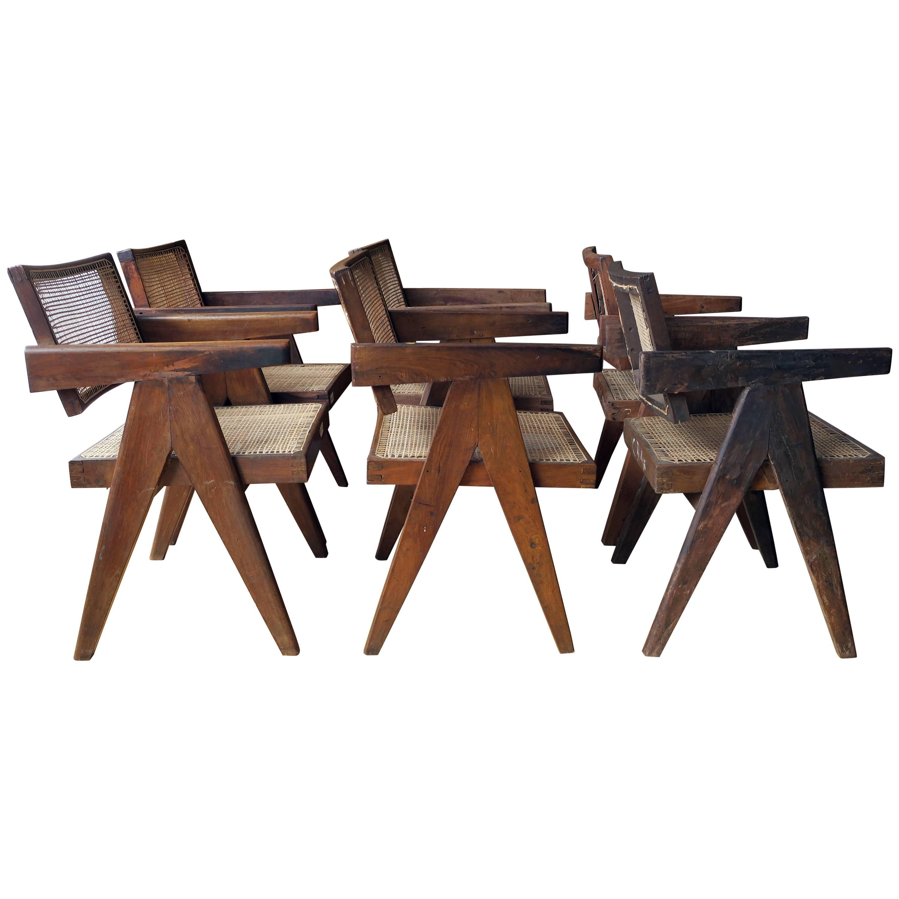 Pierre Jeanneret Set of Six Floating Back Armchairs