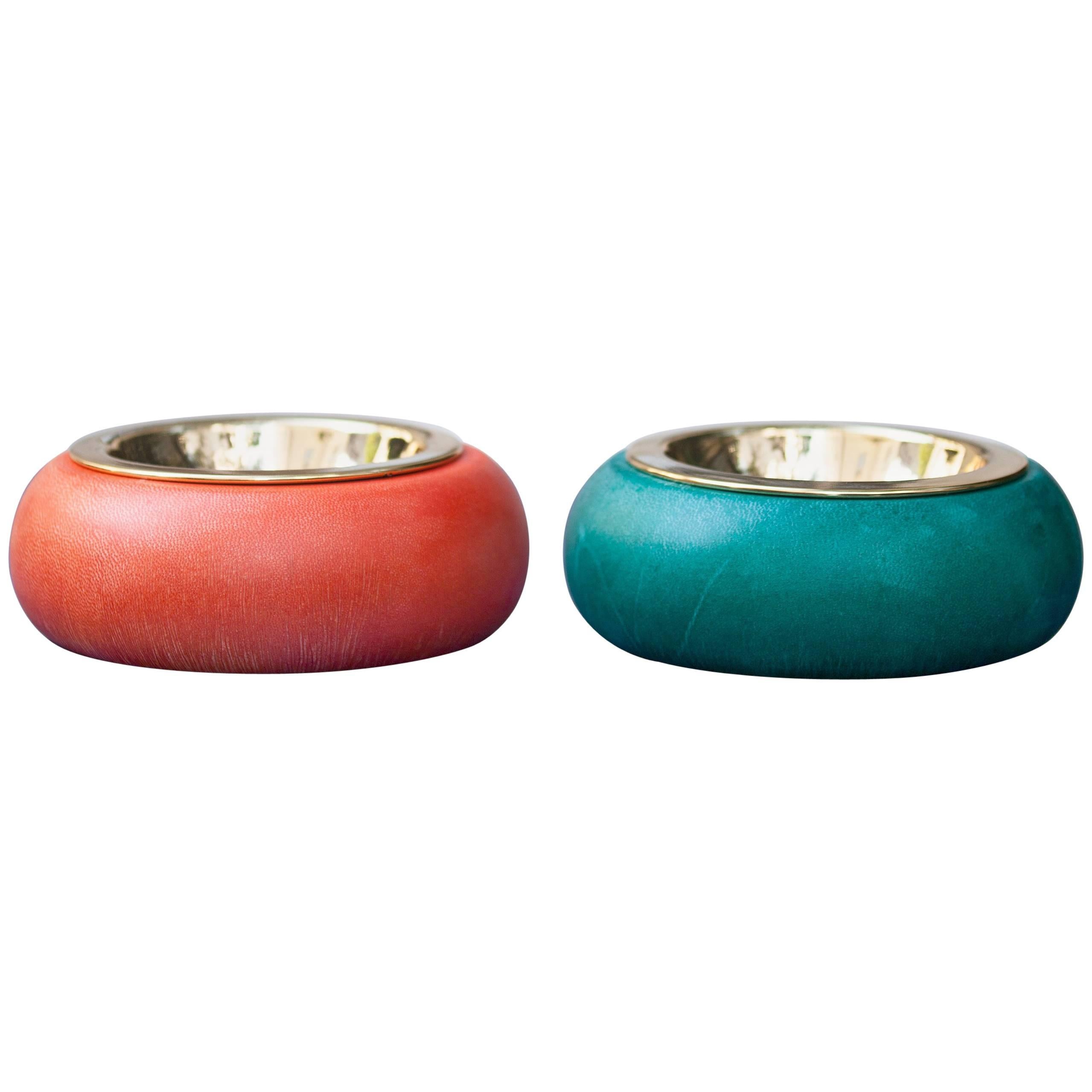 Aldo Tura Colorful Goatskin Bowls Set of Two