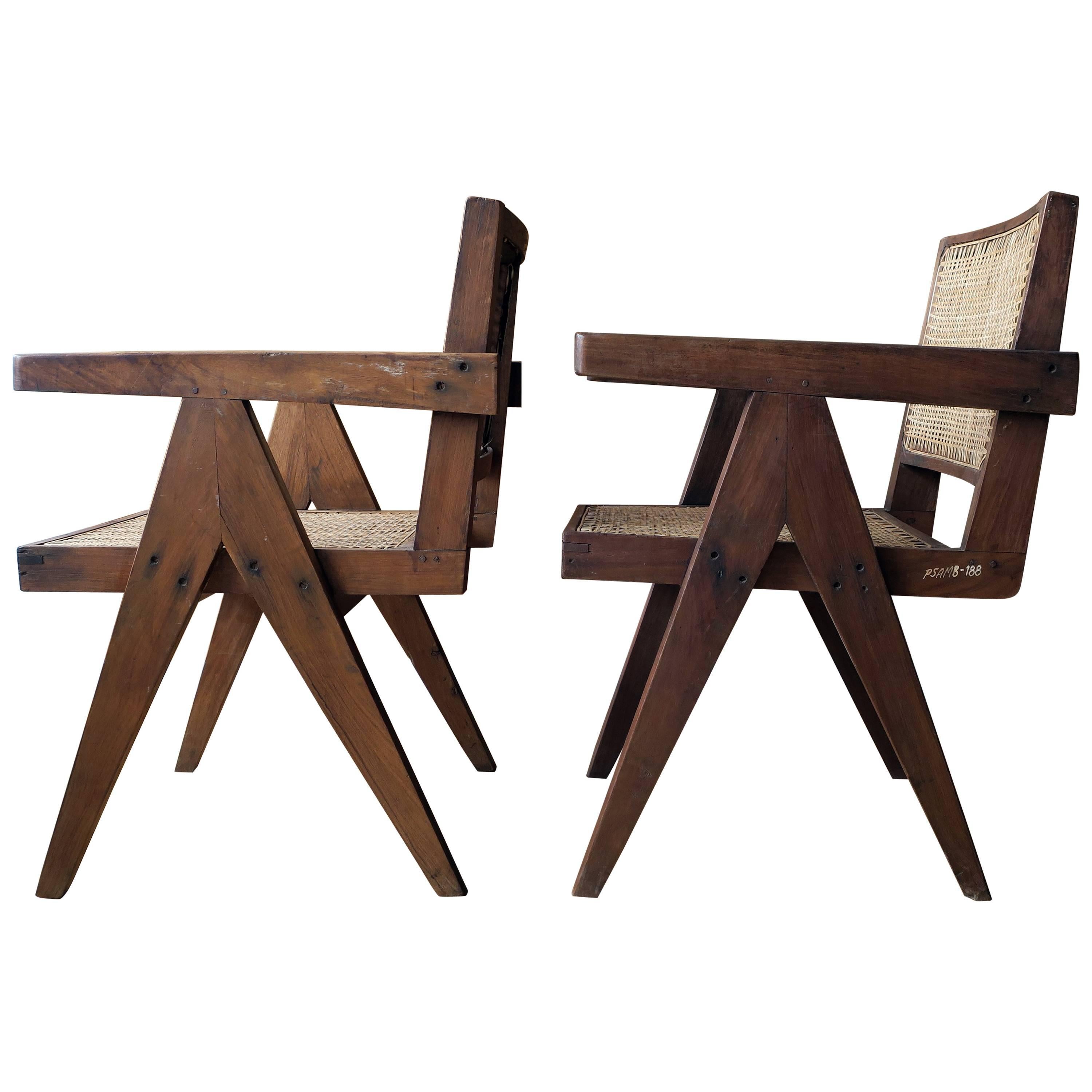 Pierre Jeanneret Pair of "V-Leg" Armchairs from Chandigarh