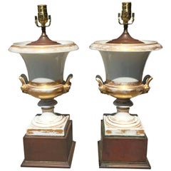 Pair of 19th Century Old Paris Lamps, Custom Base