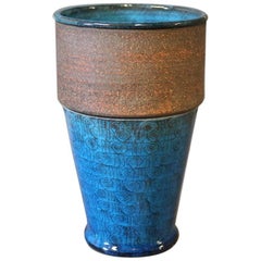 Ceramic Vase in Dark Blue Glaze by Hermann Kähler, 1960s