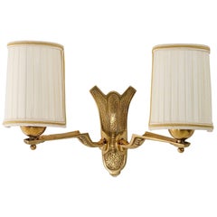 Jugendstil Vienna Sconce in Brass with Fabric Shades