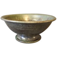 Vintage Ceramic Bowl on Foot with a Green Glaze Stamped DK 26, 1960s