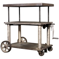 Rolling Table, Lift Cart, Vintage Industrial Adjustable Steel Metal