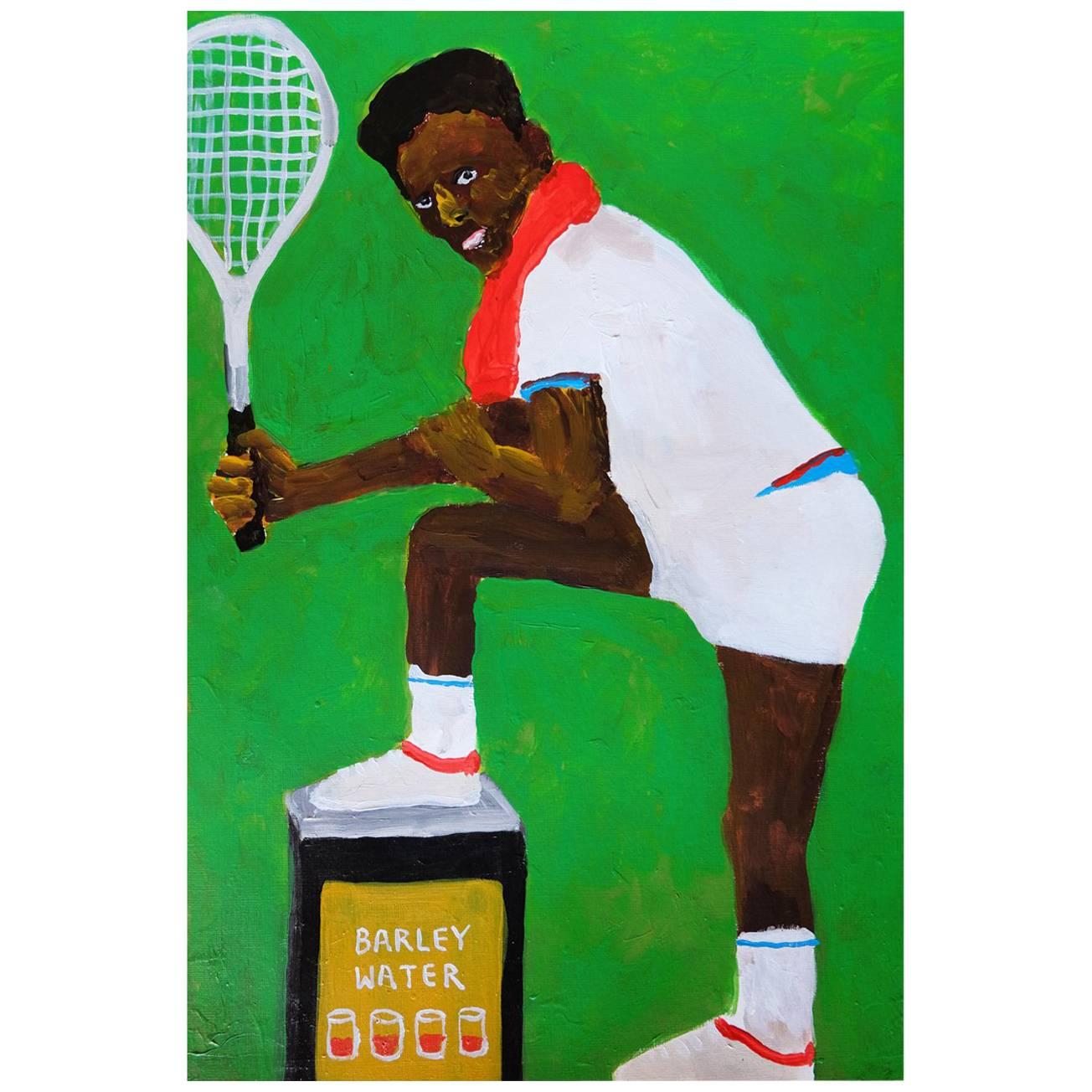 'I've Got Tennis Elbows' Painting by Alan Fears Acrylic on Paper Portrait For Sale