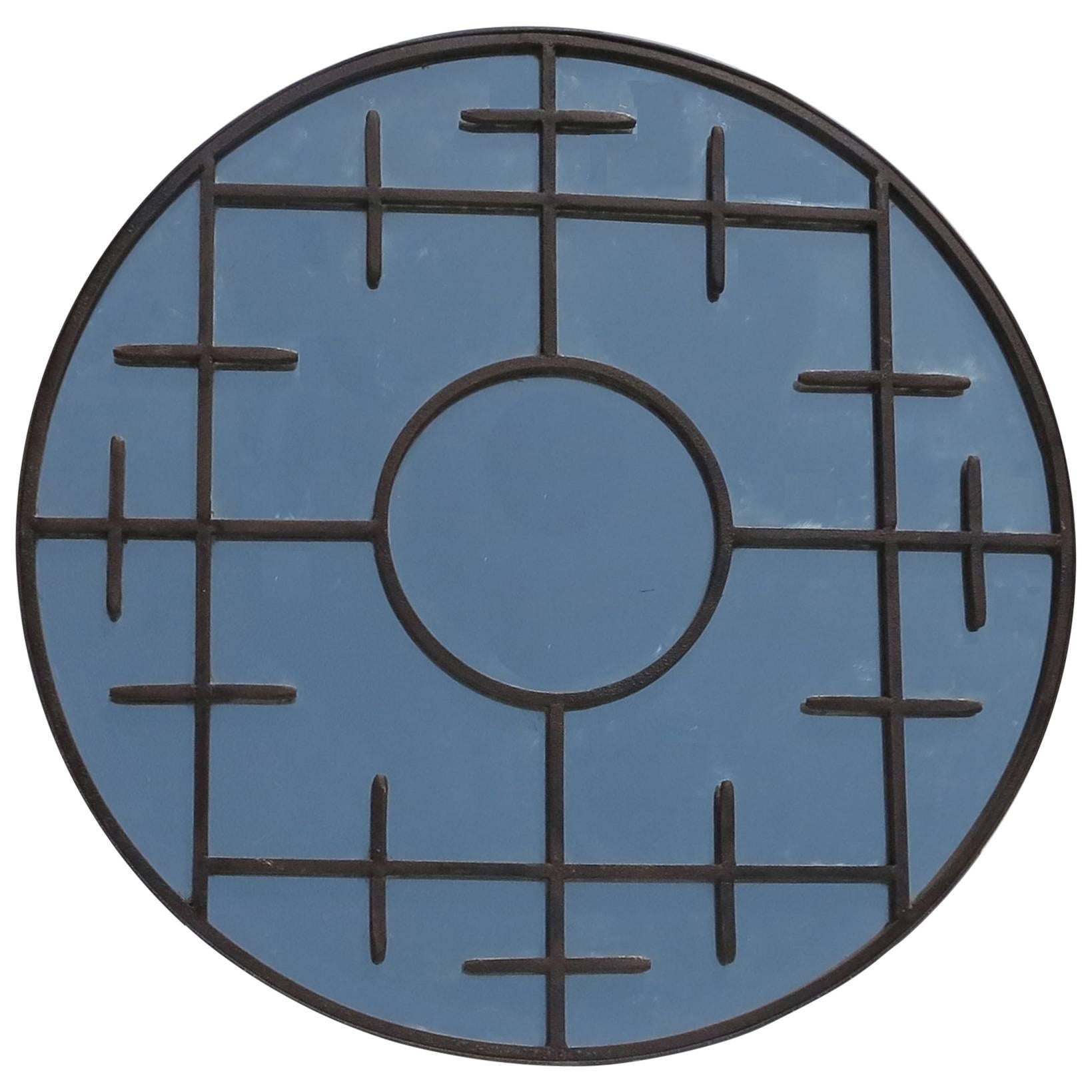 Vintage Round Wall Mirror Wrought Iron Decoration For Sale at