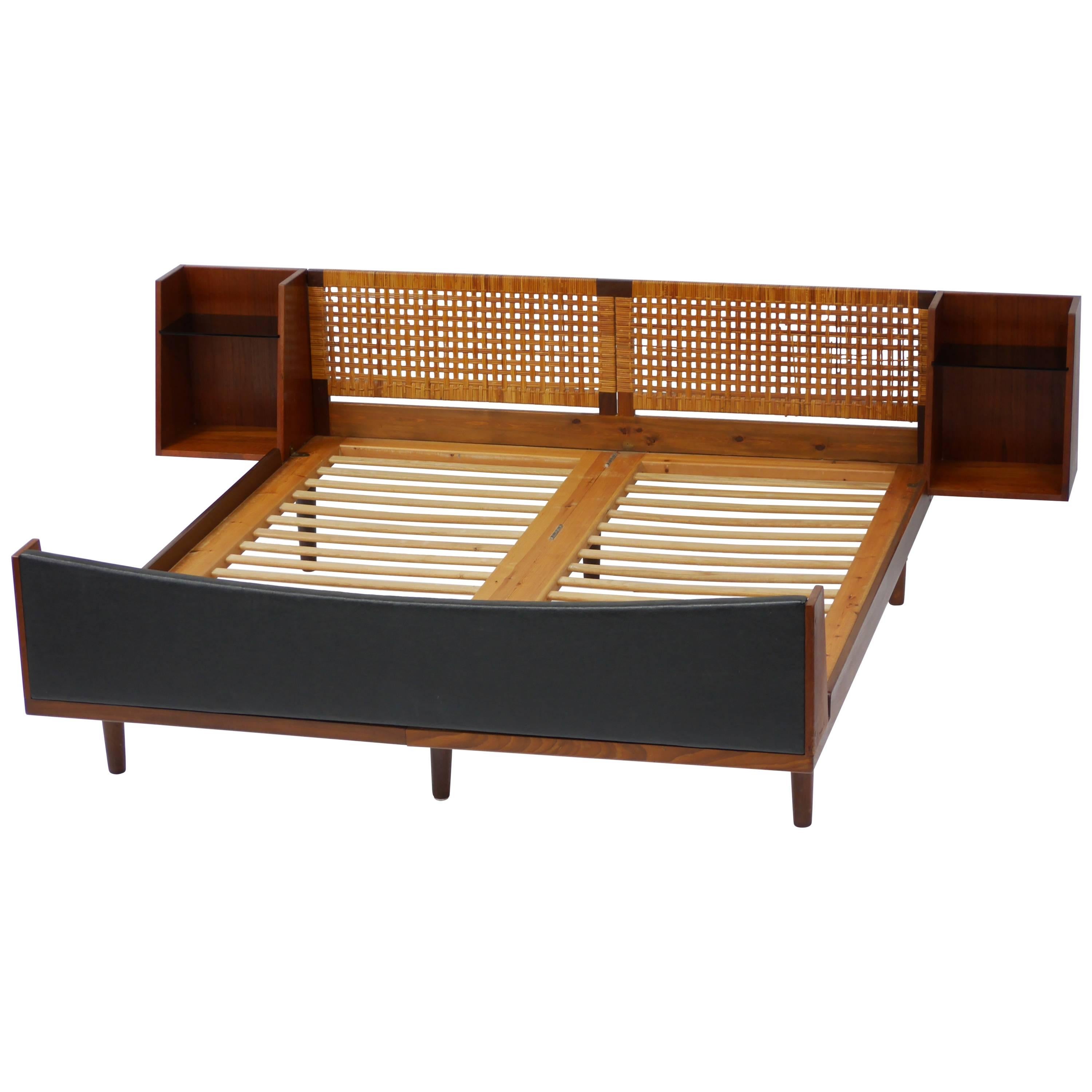 Bed with Attached Nightstands by Hans Wegner for GETAMA For Sale