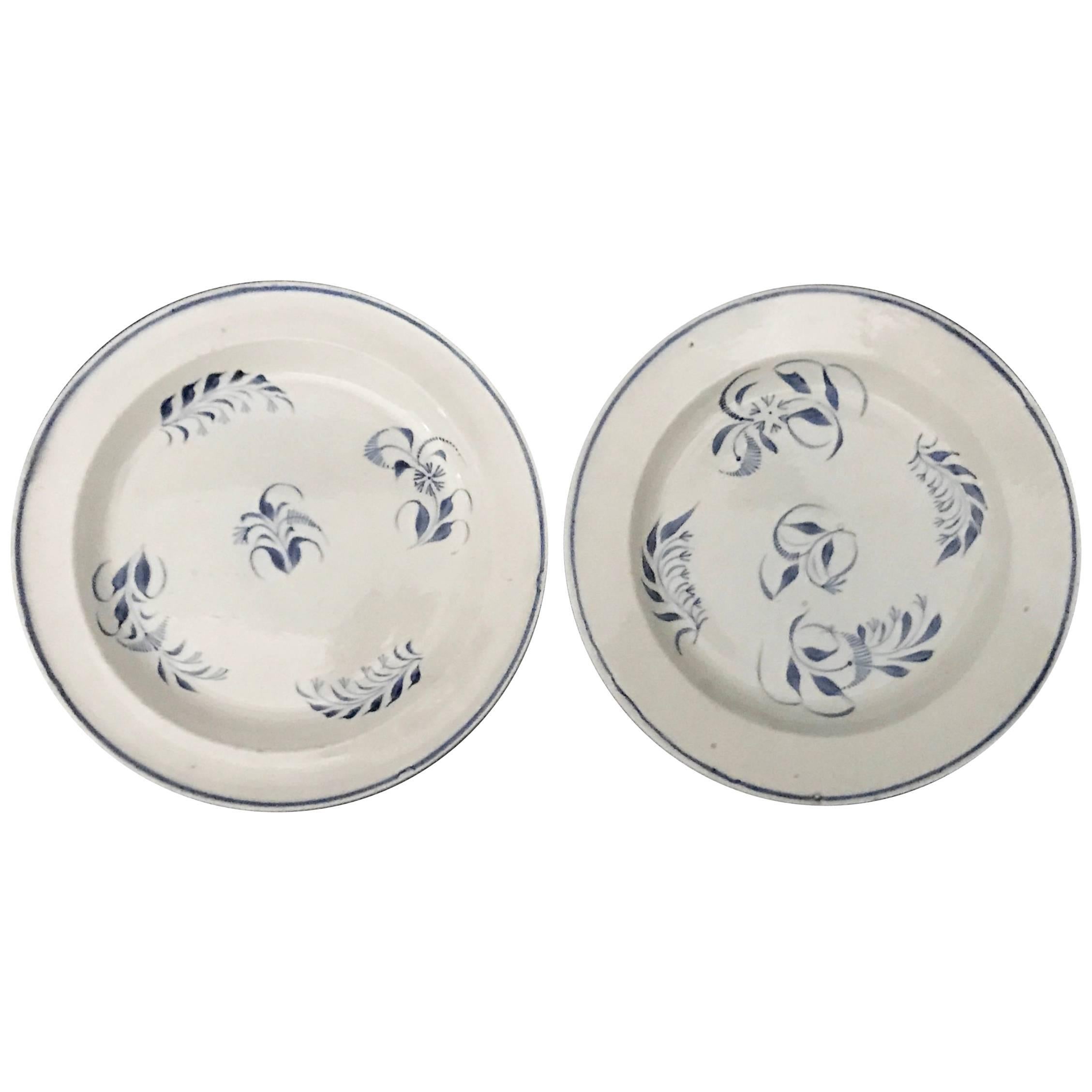 Pair of Blue and White French Cream-Ware Plates