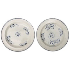 Pair of Blue and White French Cream-Ware Plates