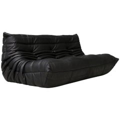 Three-Seat Togo Ligne Roset by Michel Ducaroy Full Grain Black Leather 7