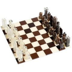 Modern Lucite Chess Set in White Brown and Clear Lucite