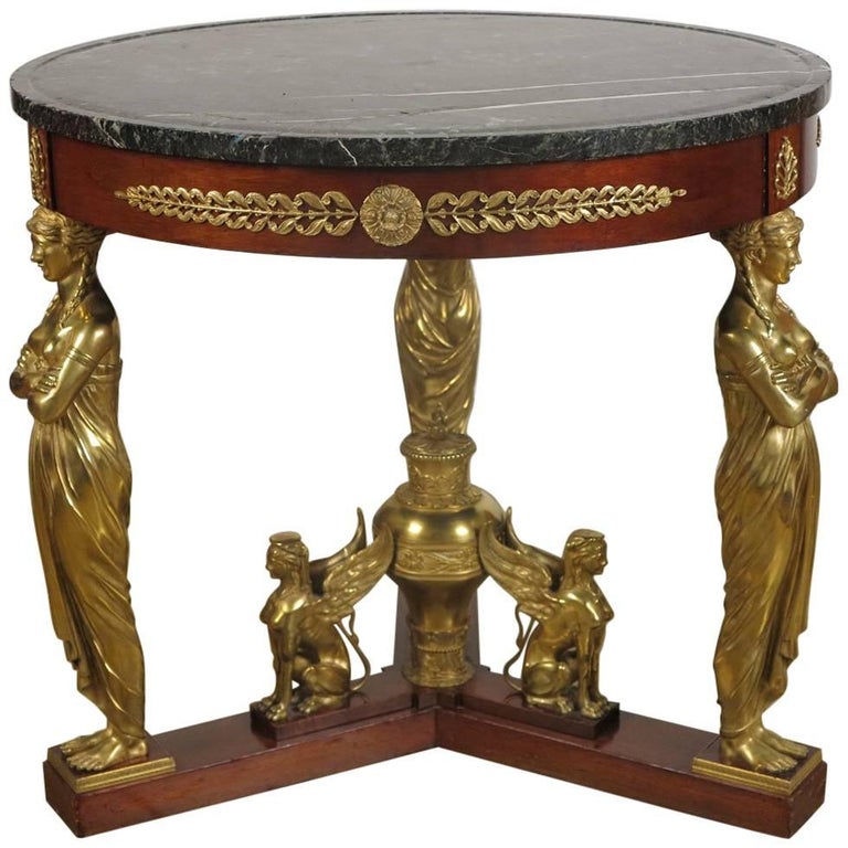Fine Empire Style Gilt Bronze Mahogany Center Table inthe Manner of Jacob-Desmal For Sale