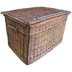 Good Large Antique Wicker Lidded Basket