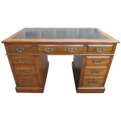 Antique Oak Pedestal Writing Desk by Maple & Co.