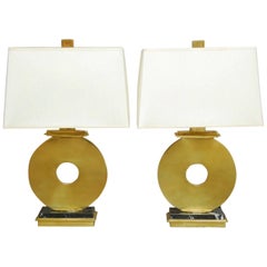 Pair of Robert Abbey Modern Brass and Marble Table Lamps