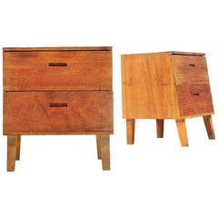 Vintage 1950s American Studio Craft Rustic Nightstand Chest Drawer Cabinets