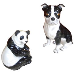 Vintage Italian Ceramic Boston Terrier and Panda