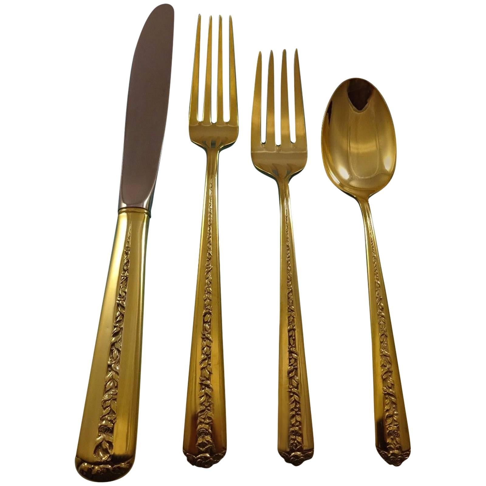 Rambler Rose Gold by Towle Sterling Silver Flatware Set Service for Six Vermeil For Sale