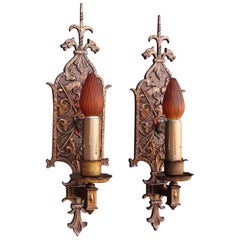 Large Bronze Single Bulb Revival Sconces with Dragons