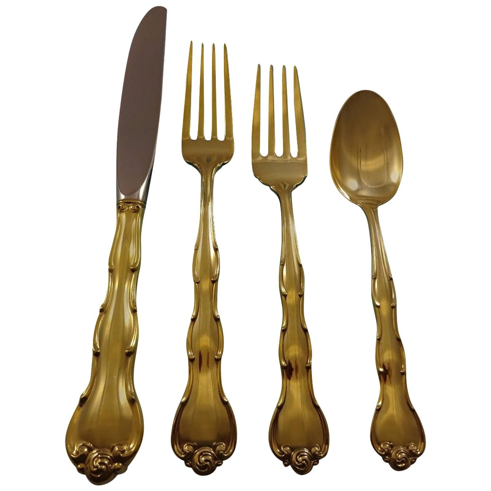 Rondo Gold by Gorham Sterling Silver Flatware Set Service for 12 Vermeil 48 Pcs For Sale