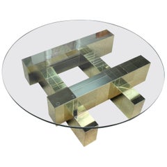 Paul Evans Brass and Glass "Cityscape" Brutalist Coffee Table, Signed