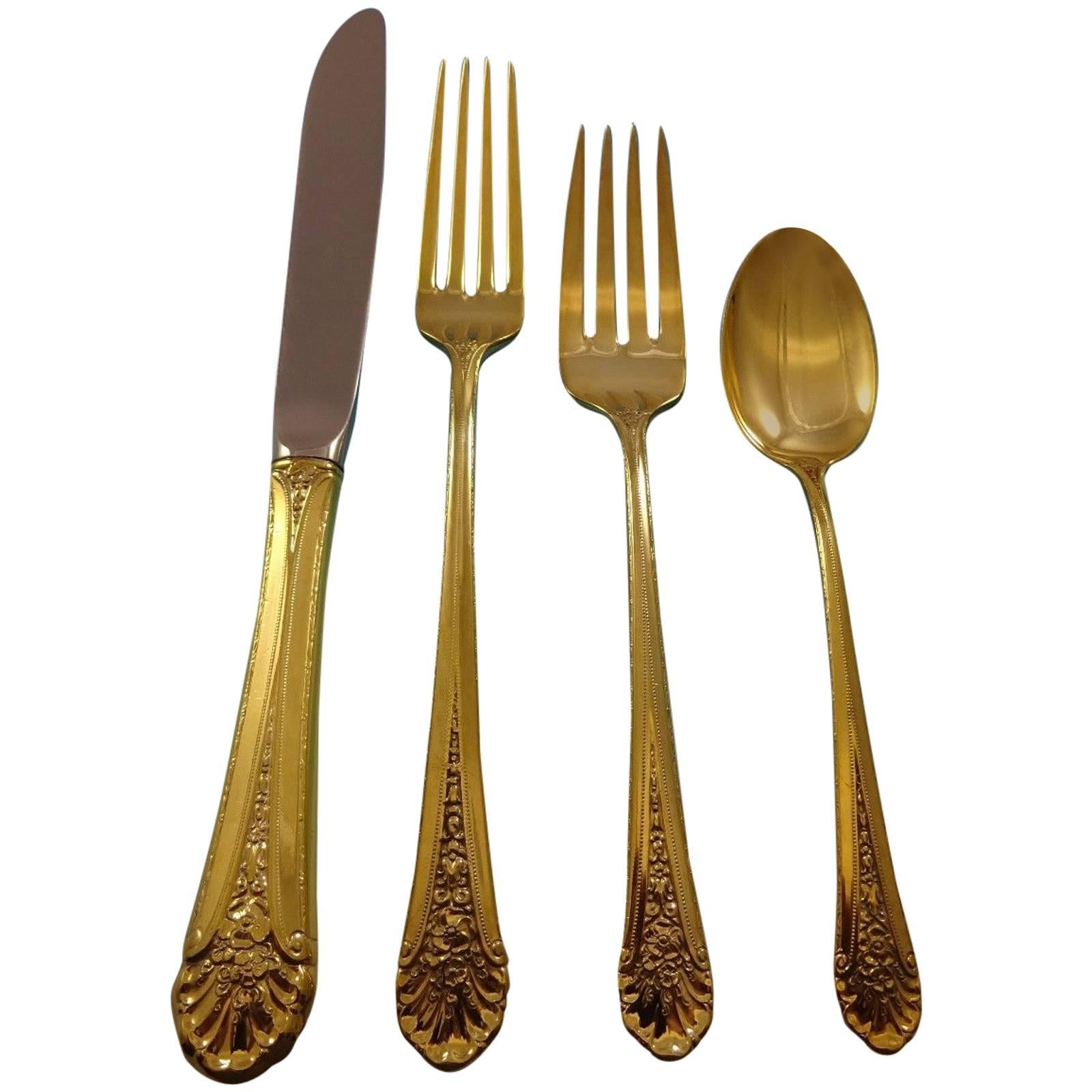 Royal Windsor Gold by Towle Sterling Silver Flatware Set for Six Service Vermeil For Sale