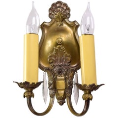 Beaux Arts Two Candle Sconce with Crystals, circa 1920