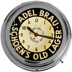 Incredible Adel Brau Beer Neon Advertisement Clock, circa 1940s
