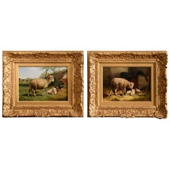 "Sheep in the Barn Meadow", Pair by E.Van Leemputten