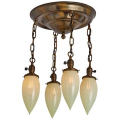 Antique Four-Light Shower with Straw Opalescent Stalactites, circa 1920