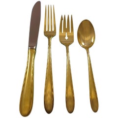 Silver Flutes Gold by Towle Sterling Silver Flatware Set for 8 Service Vermeil