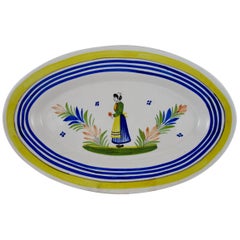 Mid-Century HenRiot Quimper Faiençe Oval Platter, Femme de la Campagne Breton