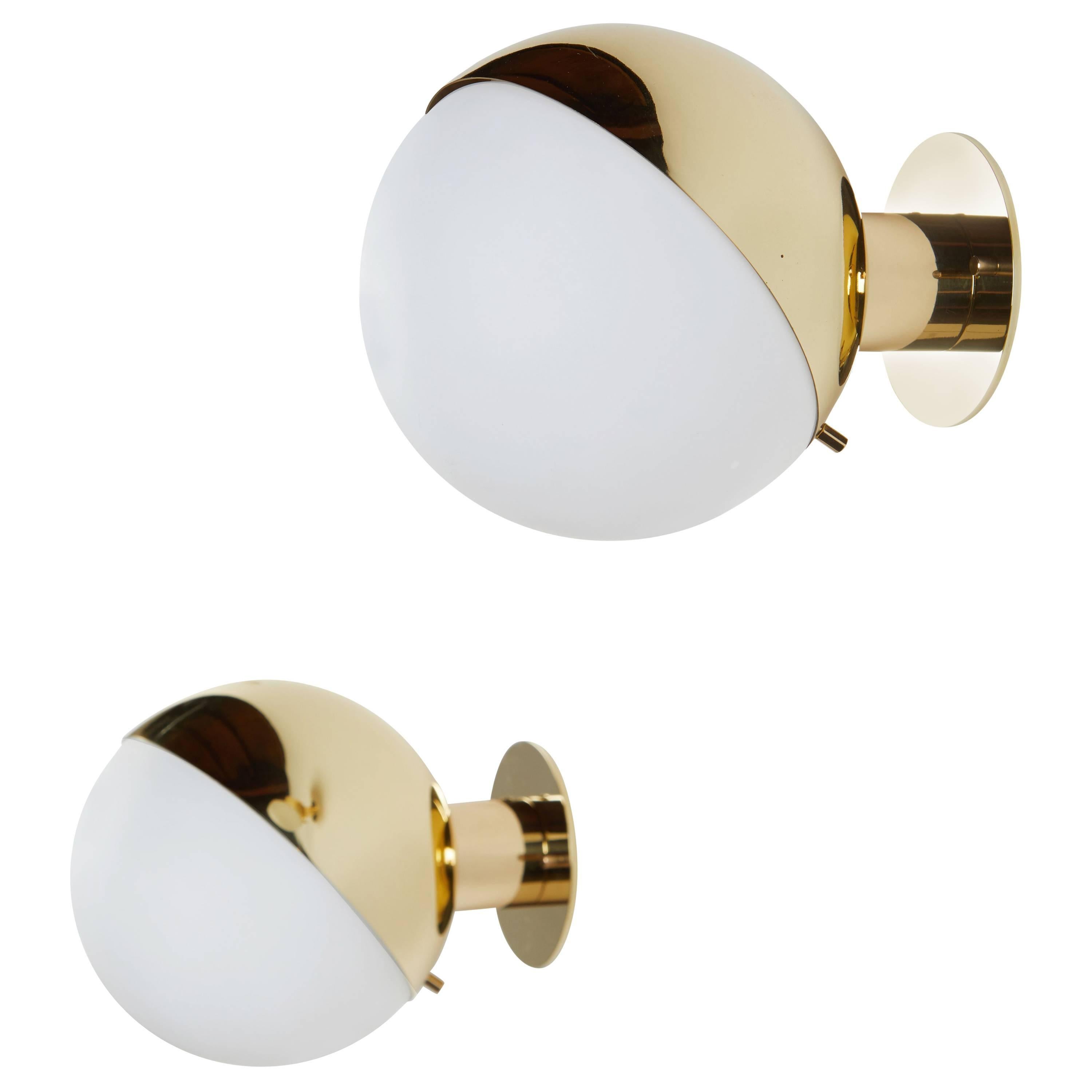 Pair of Brass and Opaline Glass Sconces by Stilnovo