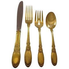 Old Mirror Gold by Towle Sterling Silver Flatware Set For 6 Service Vermeil