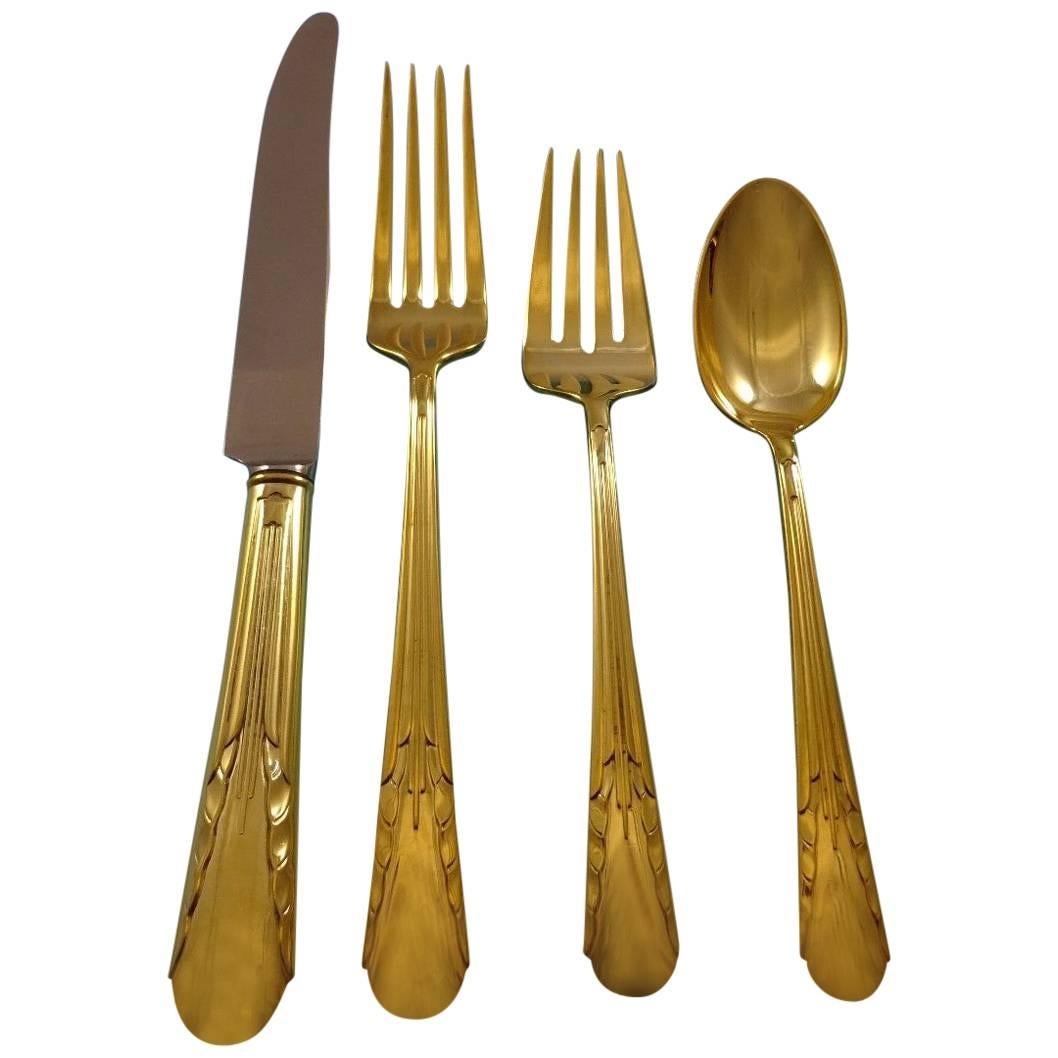 Orchid Gold by International Sterling Silver Flatware Set For 6 Service Vermeil