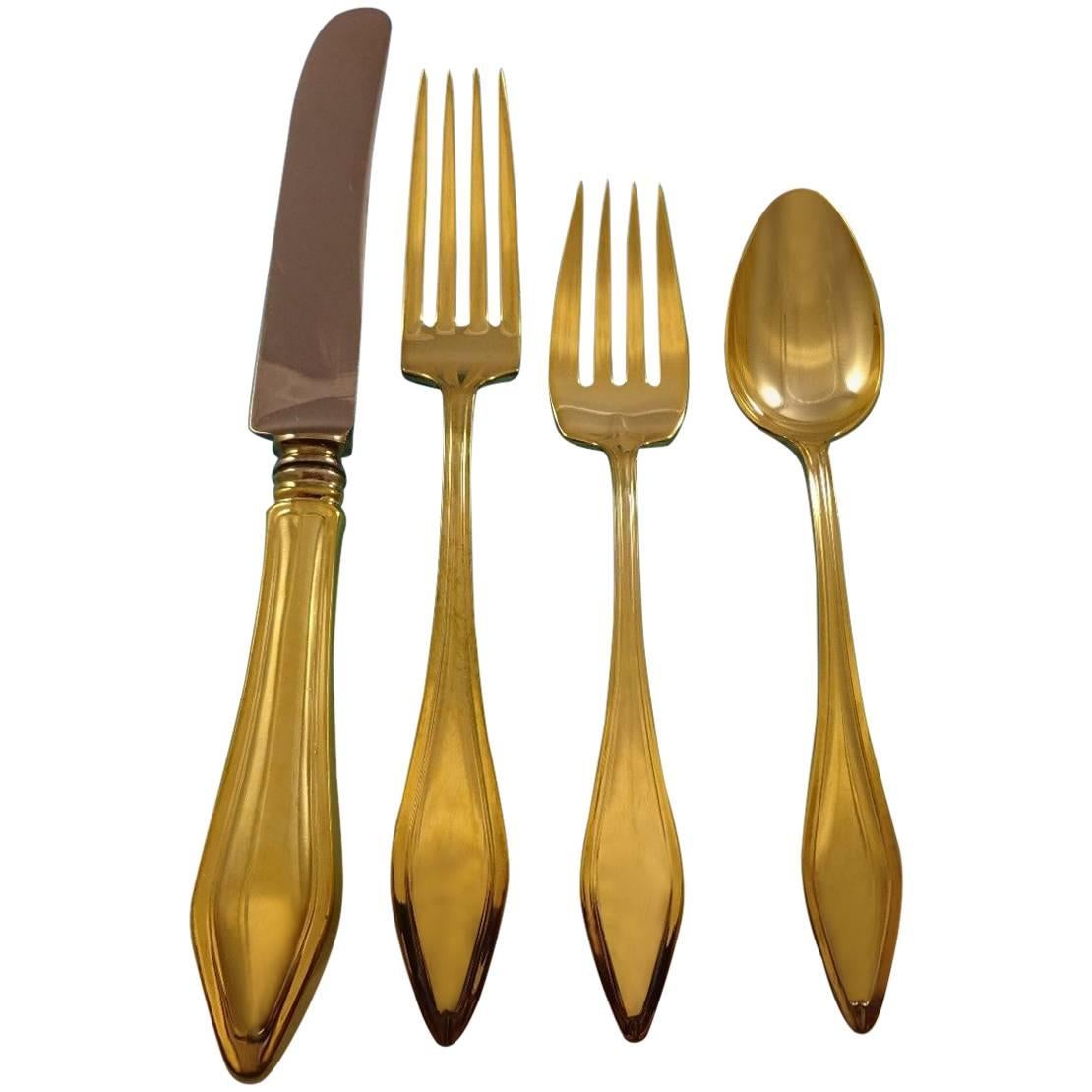 Mary Chilton Gold by Towle Sterling Silver Flatware Set For 6 Service Vermeil For Sale