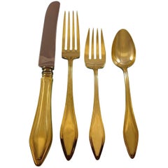 Mary Chilton Gold by Towle Sterling Silver Flatware Set For 6 Service Vermeil