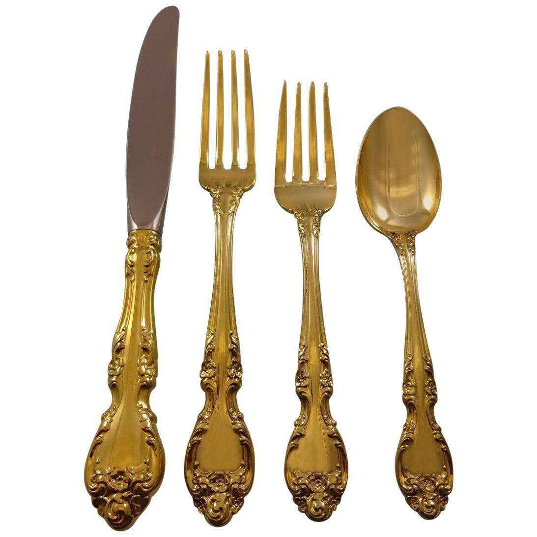 Melrose Gold by Gorham Sterling Silver Flatware Set For 8 Service Vermeil