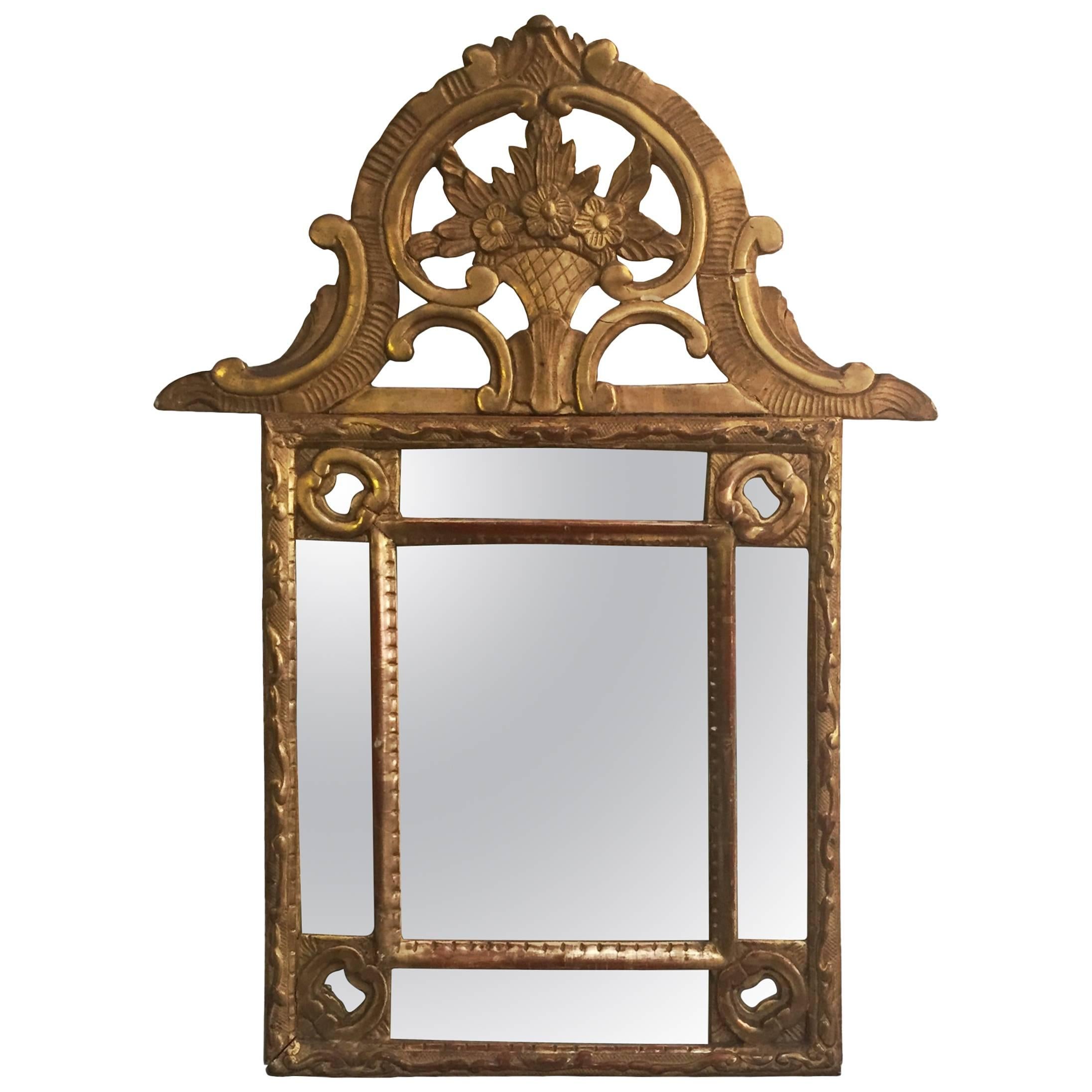 Antique 18th Century French Wood Carved and Gilt Mirror For Sale