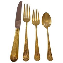 Old Brocade Gold by Towle Sterling Silver Flatware Set For 6 Service Vermeil