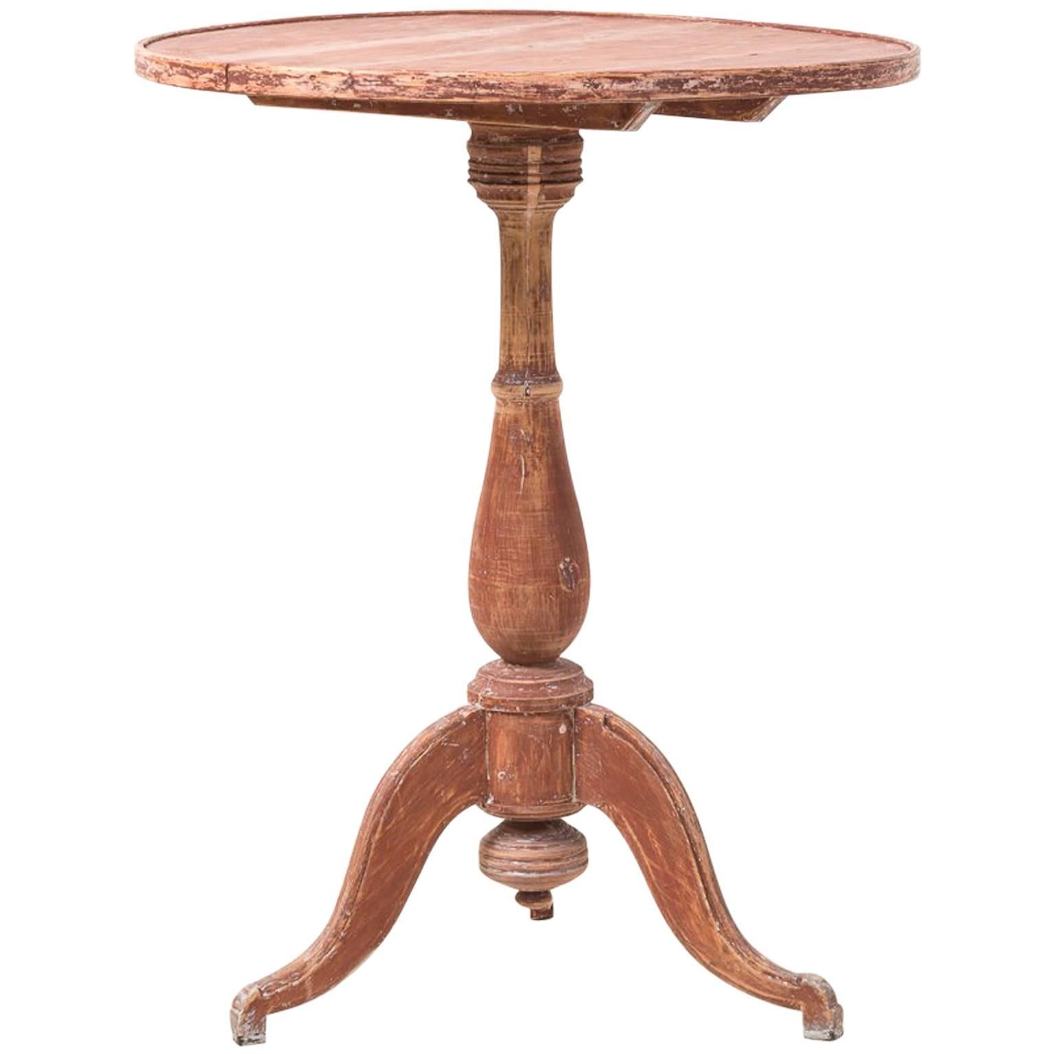 19th Century Swedish Pedestal Table, Dry Scraped to Original Paint 