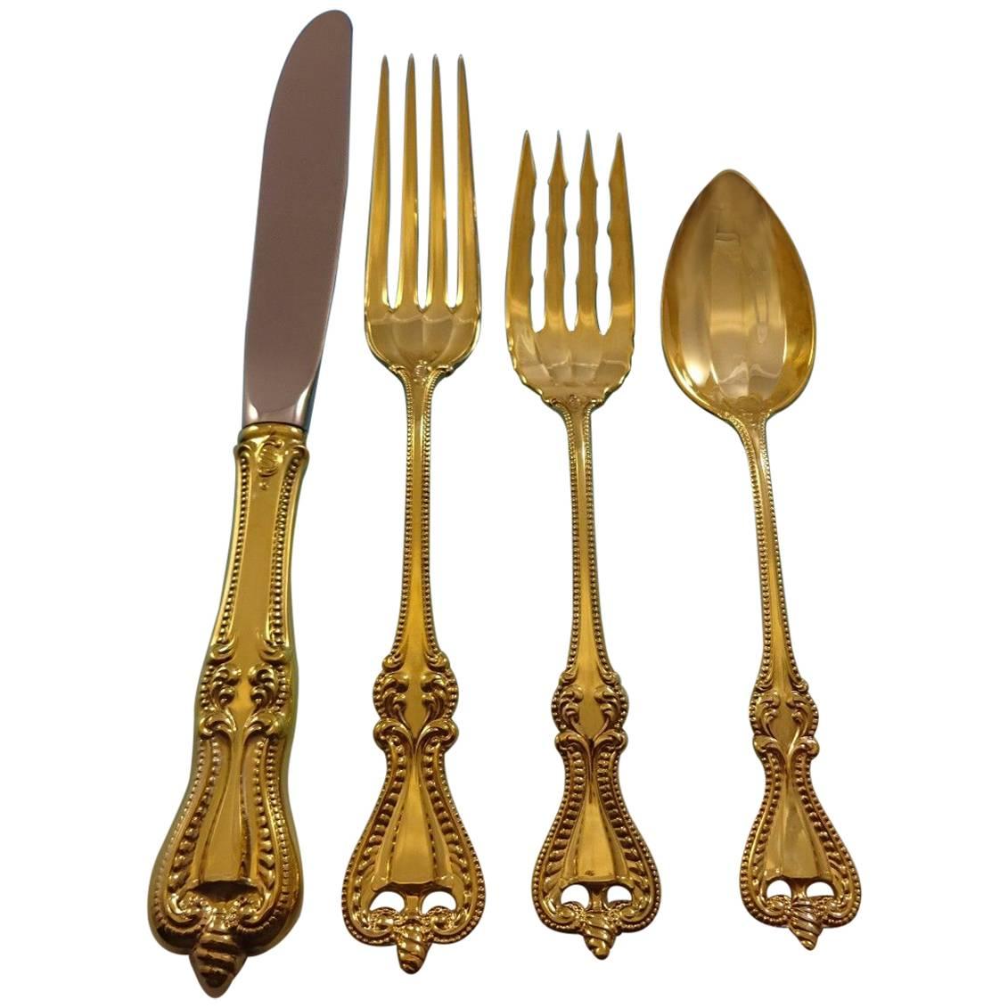 Old Colonial Gold by Towle Sterling Silver Flatware Set For 8 Service Vermeil