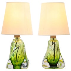 Pair of 1950s Glass Lamps Attributed to Val Saint Lambert