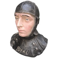 Vintage Belgian Plaster Display Bust Mannequin by Novita of a Race Car Driver 6
