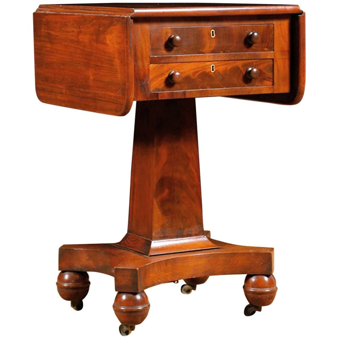Antique American Empire Side Table with Pedestal Base in Mahogany, circa 1840