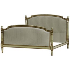 Antique French Bed and Base Newly Upholstered Original Paint, Early 20th Century 