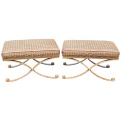 Pair of Metal Leg Upholstered X-Benches