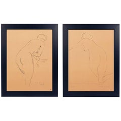 Vintage Pair of Female Nude Lithographs by Marino Marini