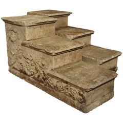 Elegant Pair of Carved Stone Stairs or Stair Ends from a French Property, 1850
